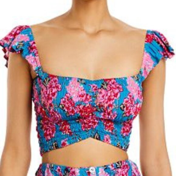 Tiare Hawaii NWT Rio Tosca (Blue/Red/Pink) HOLLIE Smocked Crop Top, One Size - Picture 2 of 4